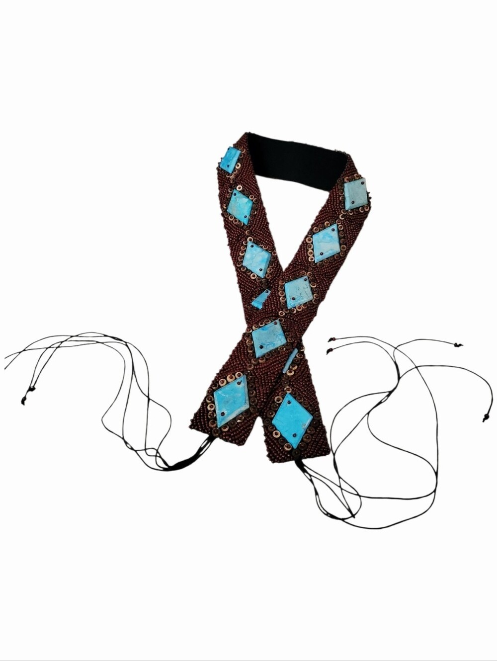 Vintage Dick & Jayne Los Angeles Boho Brown & Turquoise Beaded Tie Waist Belt M
